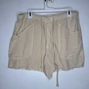 Free people linen Cream Cargo Shorts with Drawstring Waist and Frayed Hem
